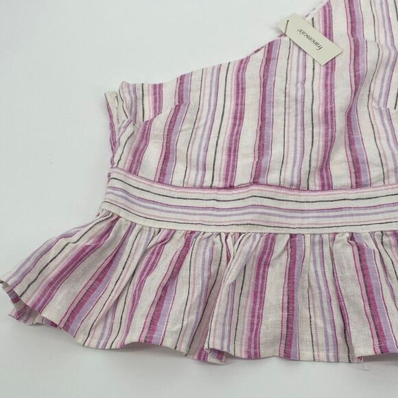 New Francesca's Slone One Shoulder Stripe Peplum Linen Blend Top Small - Picture 7 of 15